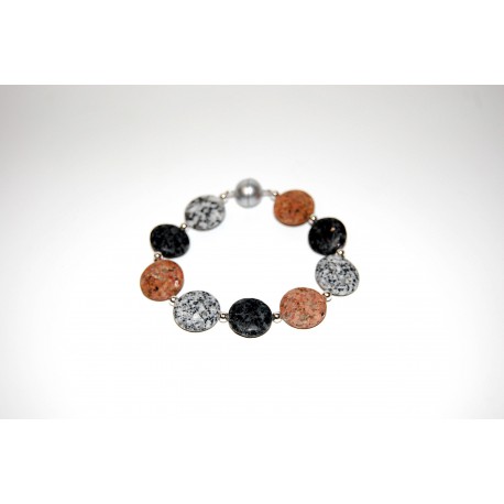 Granitarmband Linsen matt mit Silberkugeln