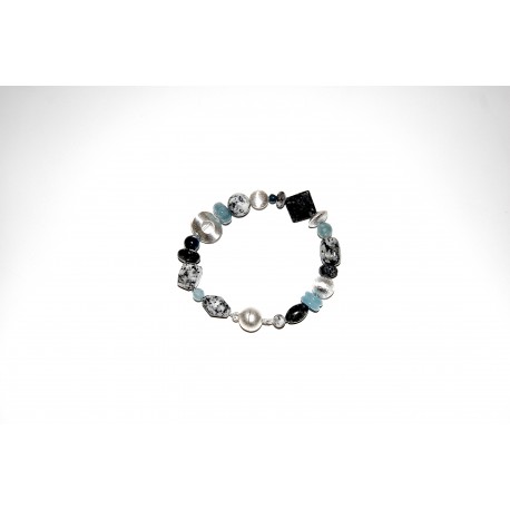 Granitarmband mit Quarzit und Silberteilen