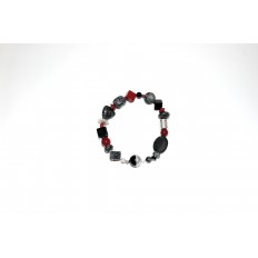 Granitarmband mit Onyx, Koralle und Silberteilen