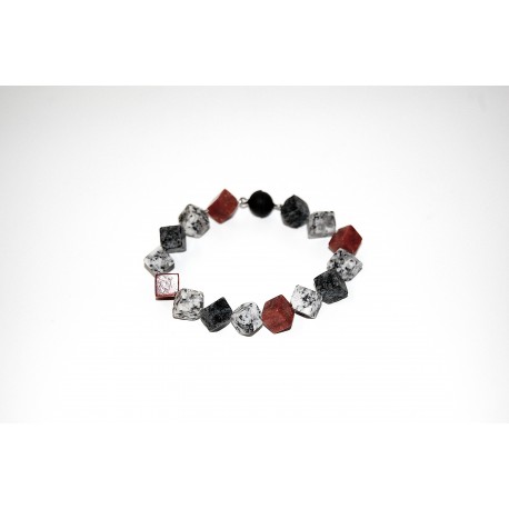 Granitwürfelarmband matt mit Schaumkoralle