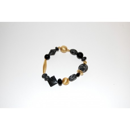Granitarmband mit Onyx und vergoldeten Teilen