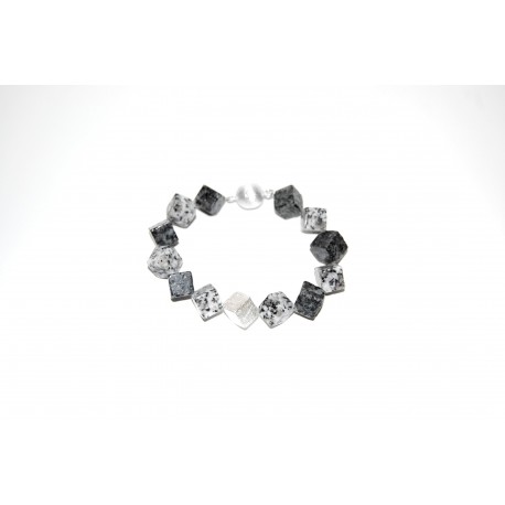 Granitarmband Würfeln 10mm mit Silberteilen