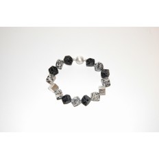 Granitwürfelarmband matt mit Silberteilen