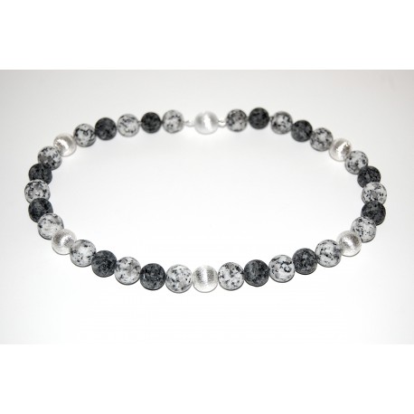 Granitkugelkette matt 12mm mit Silber
