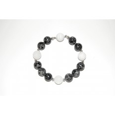 Granitarmband mit Bergkristall 12mm und Silberteilen