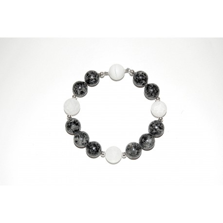 Granitarmband mit Bergkristall 12mm und Silberteilen