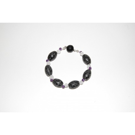 Granitarmband Oliven mit Bergristall und Amethyst