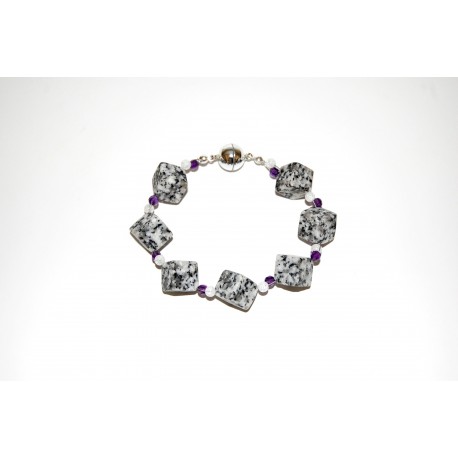 Granitarmband Würfel mit Bergkristall und Amethyst